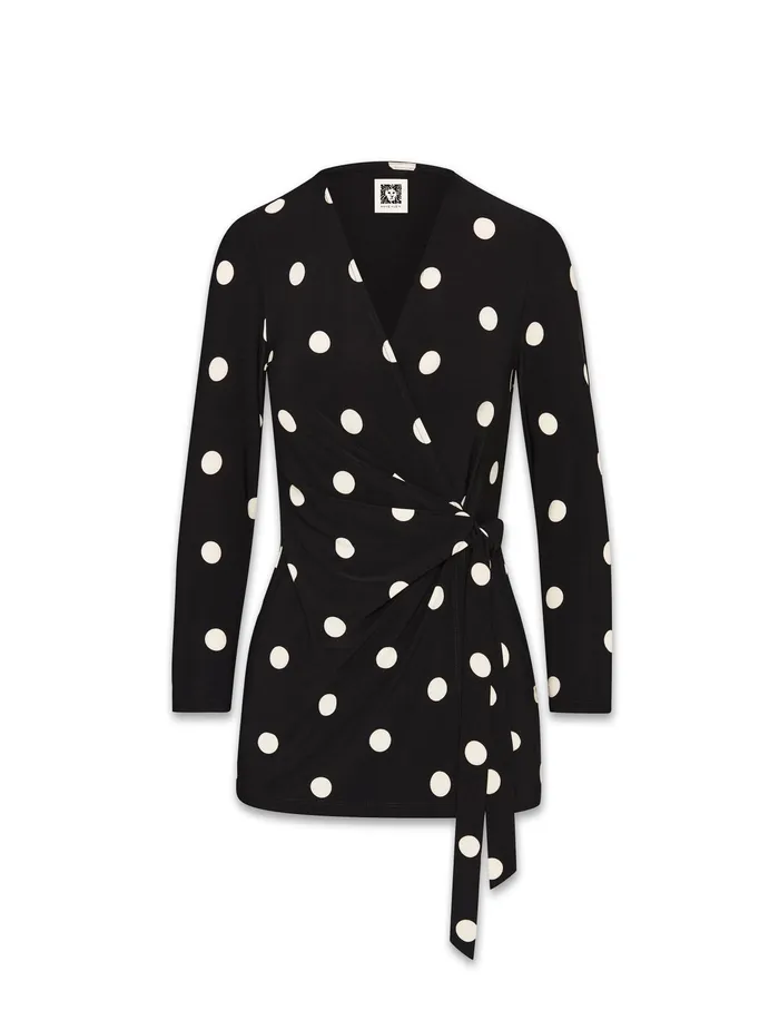 Anne Klein Printed Faux Wrap Top Anne Black Women Clothing