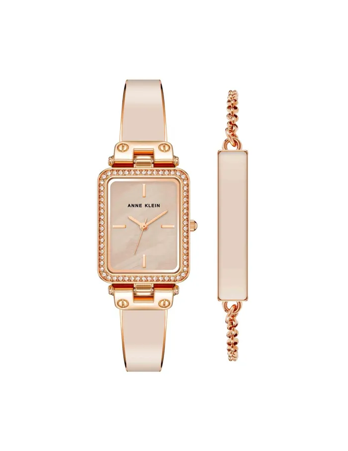 Anne Klein Rectangular Case Watch And Bracelet Set Blush Women Watches 038 Jewelry