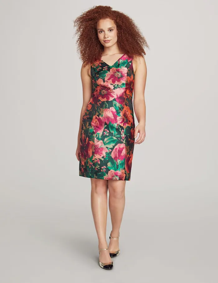 Anne Klein Ridge Crest VNeck Sheath Dress Amaranth Multi Women Clothing