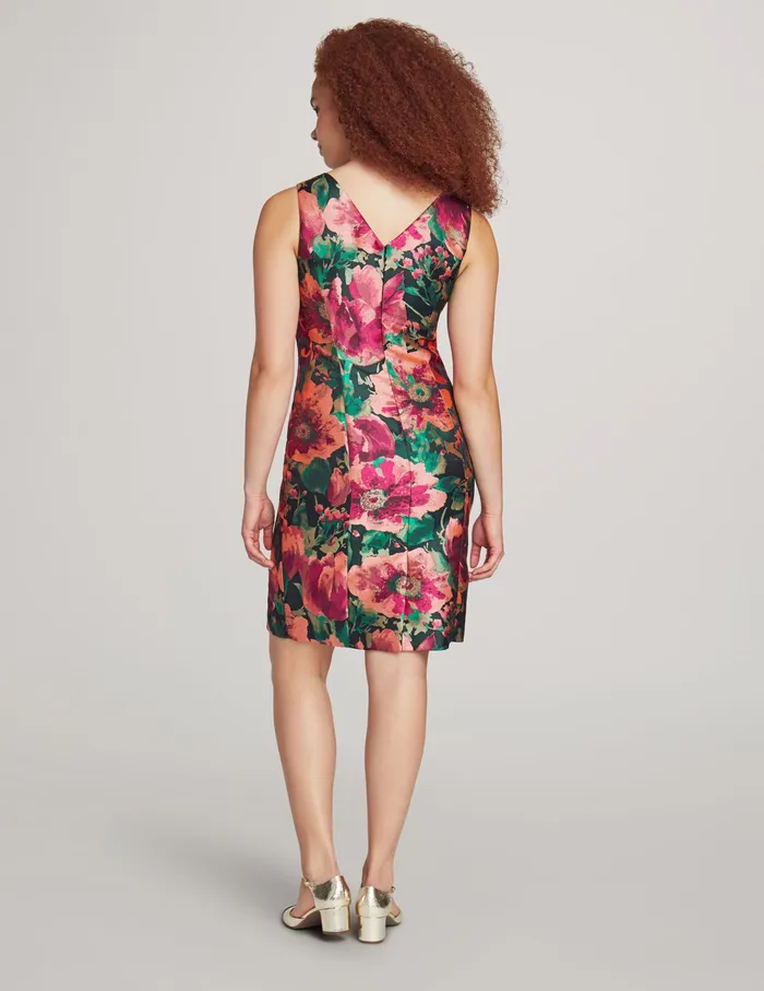 Anne Klein Ridge Crest VNeck Sheath Dress Amaranth Multi Women Clothing
