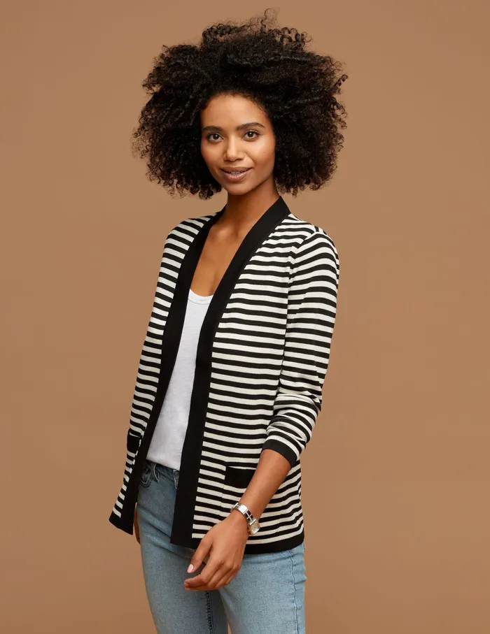 Anne Klein Stripe Malibu Cardigan Anne Black Women Clothing