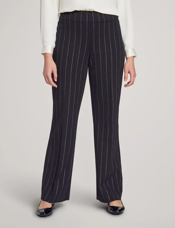Anne Klein Striped Pull On Wide Leg Pant Anne Black Women Clothing