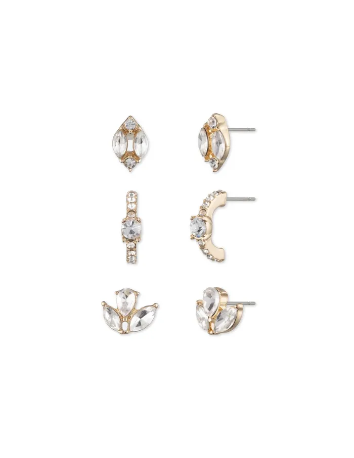 Anne Klein Stud Hoop And Flower Pierced Earring Trio In Gift Box Gold Tone Women Watches 038 Jewelry