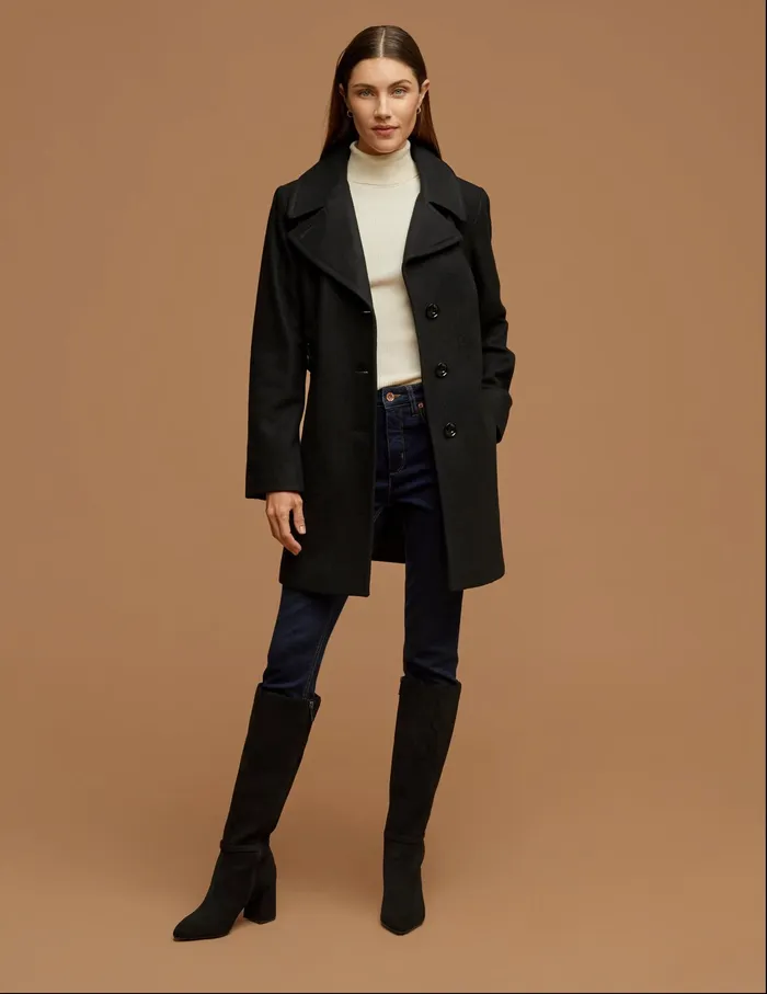 Anne Klein Wool Coat With Buttons Black Women Clothing