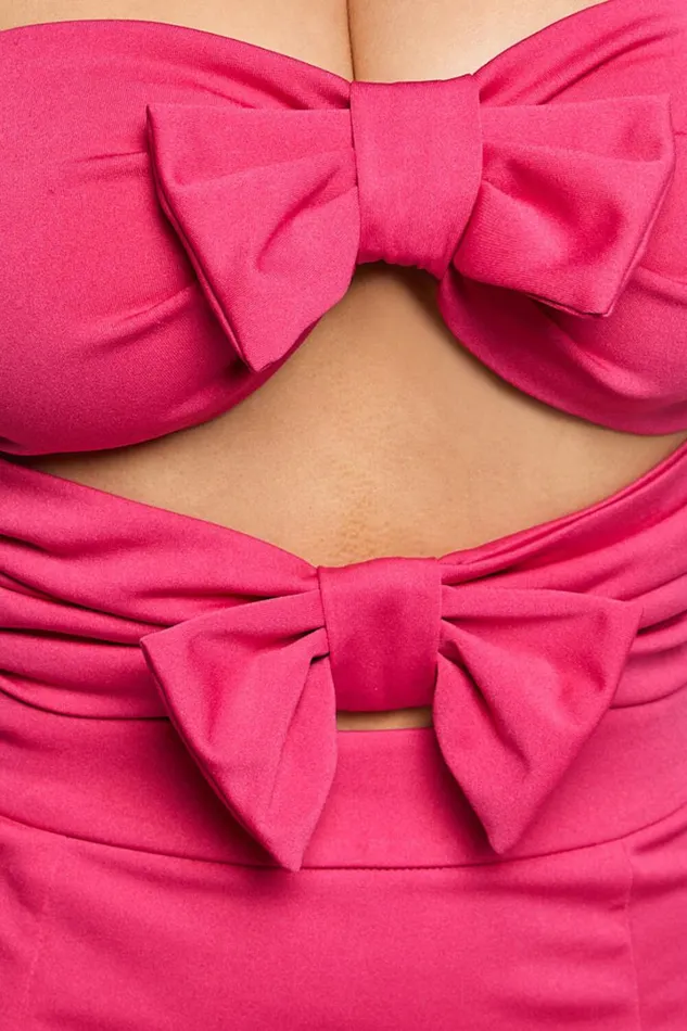 Annette Mini Dress 8211 Strapless Cut Out Ribbon Detail Dress In Fuschia Women Showpo Dresses