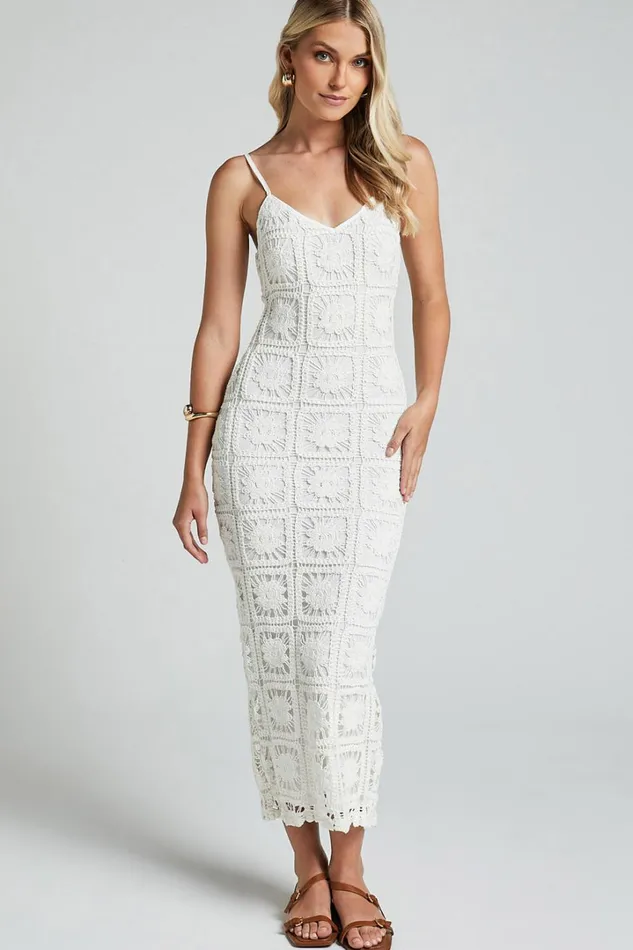 Antwerp Midi Dress 8211 Strappy Bodycon Dress In White Crochet Women Showpo Dresses