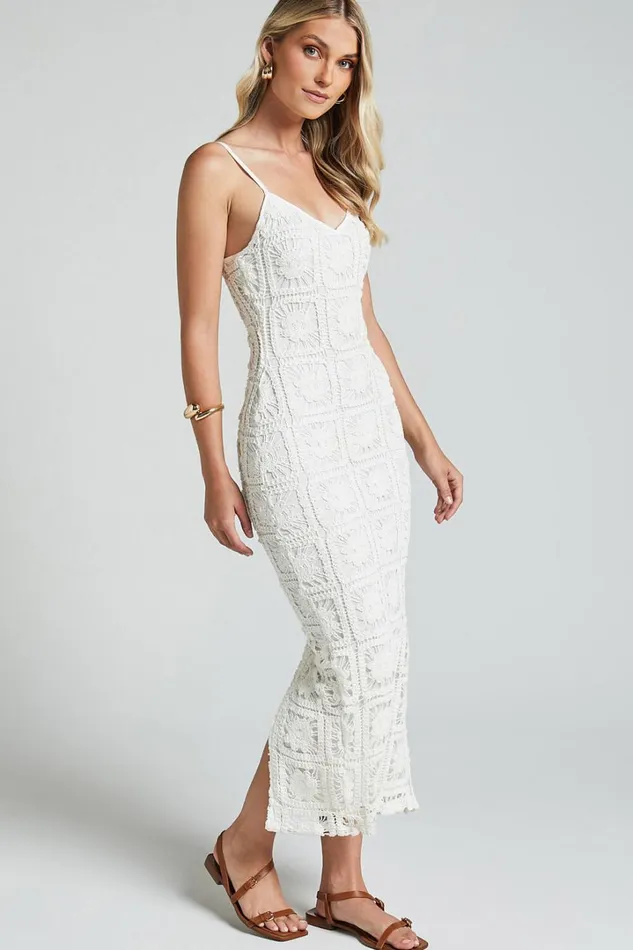 Antwerp Midi Dress 8211 Strappy Bodycon Dress In White Crochet Women Showpo Dresses