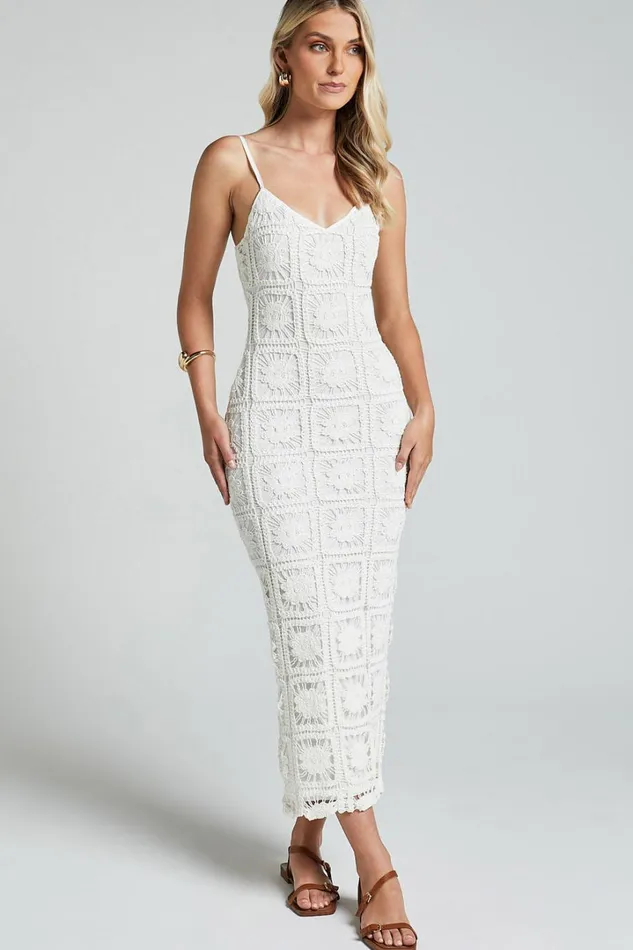 Antwerp Midi Dress 8211 Strappy Bodycon Dress In White Crochet Women Showpo Dresses