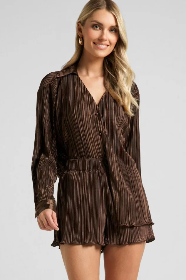 Archer Shorts 8211 High Waisted Plisse Shorts In Chocolate Women Showpo Loungewear