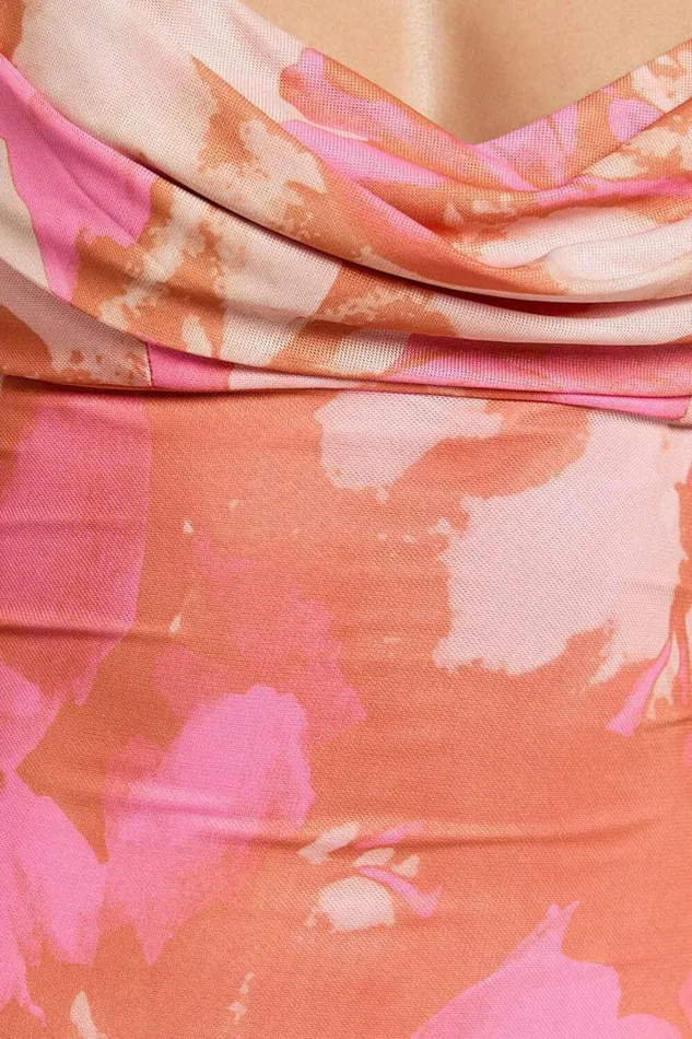Ariel Midi Dress 8211 Mesh Bodycon Tie Detail Dress In Pink Blur Print Women Showpo Dresses