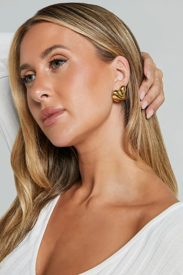 Athena Earrings 8211 Raised Heart Shape Earrings In Gold Women Showpo Earrings