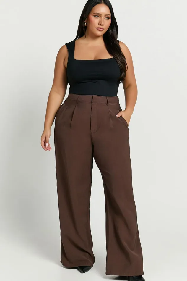 Augustus Pants 8211 High Waisted Wide Leg Tailored Pants In Dark Oak Women Showpo Pants