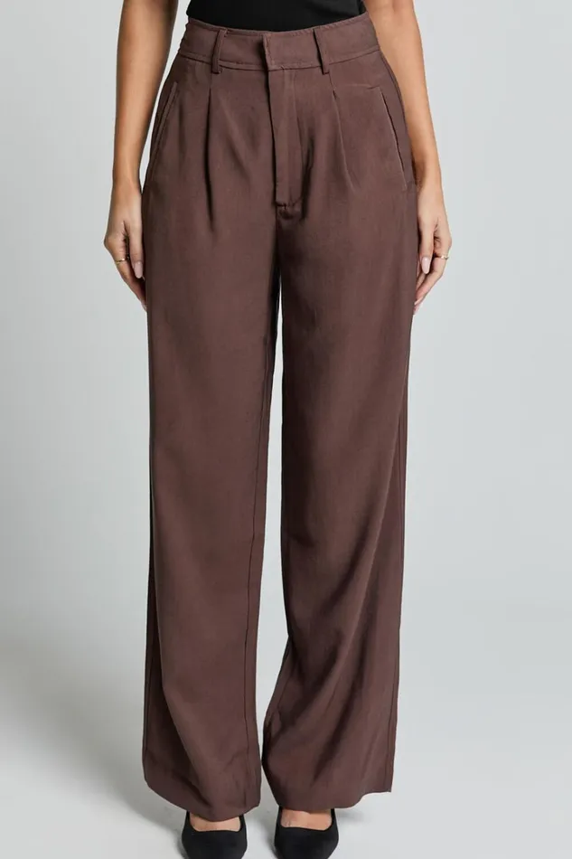 Augustus Pants 8211 High Waisted Wide Leg Tailored Pants In Dark Oak Women Showpo Pants