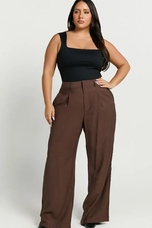Augustus Pants 8211 High Waisted Wide Leg Tailored Pants In Dark Oak Women Showpo Pants