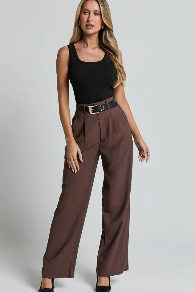 Augustus Pants 8211 High Waisted Wide Leg Tailored Pants In Dark Oak Women Showpo Pants