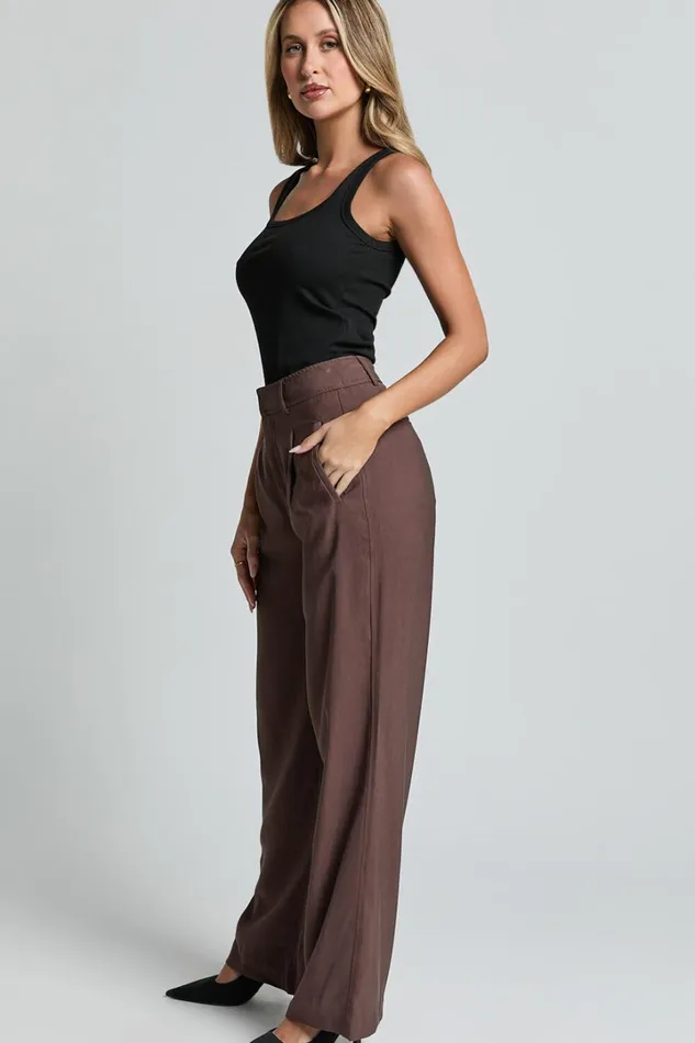 Augustus Pants 8211 High Waisted Wide Leg Tailored Pants In Dark Oak Women Showpo Pants
