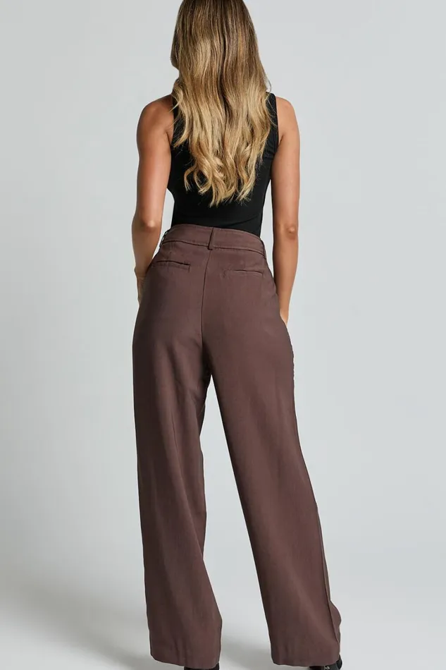 Augustus Pants 8211 High Waisted Wide Leg Tailored Pants In Dark Oak Women Showpo Pants