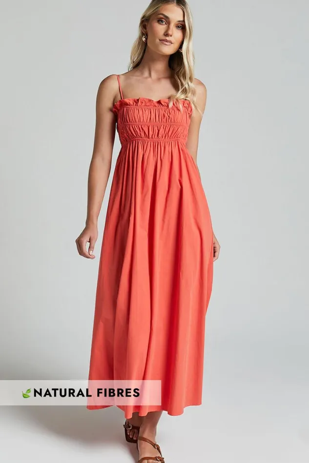 Aurora Midi Dress 8211 Straight Neckline Sleeveless Dress In Orange Red Women Showpo Maternity Clothes