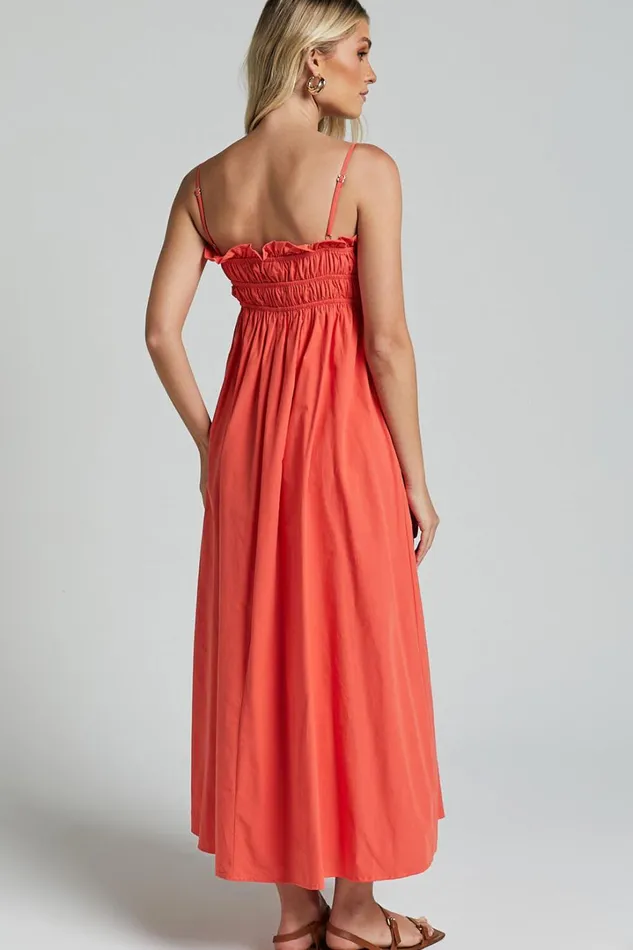 Aurora Midi Dress 8211 Straight Neckline Sleeveless Dress In Orange Red Women Showpo Maternity Clothes