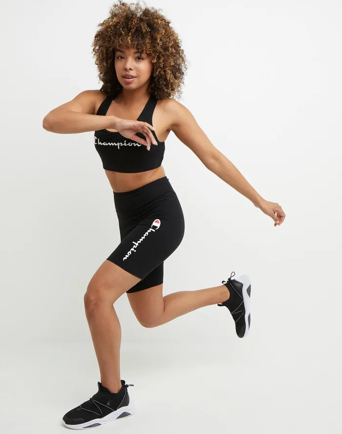 Authentic Bike Shorts Script Logo 7034 Black Women Champion Shorts