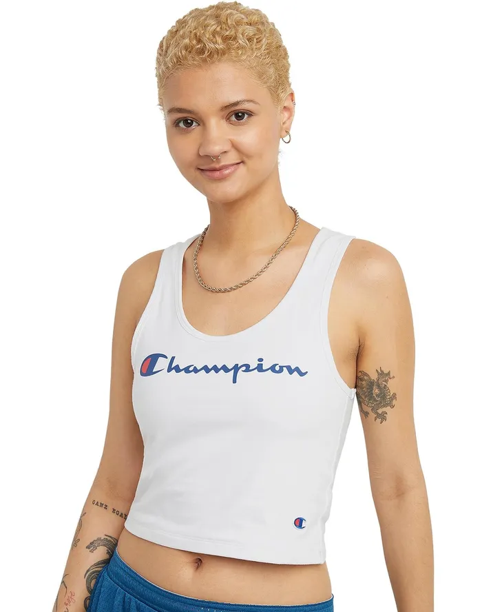 Authentic Crop Top Script Logo White Women Champion TShirts and Tops