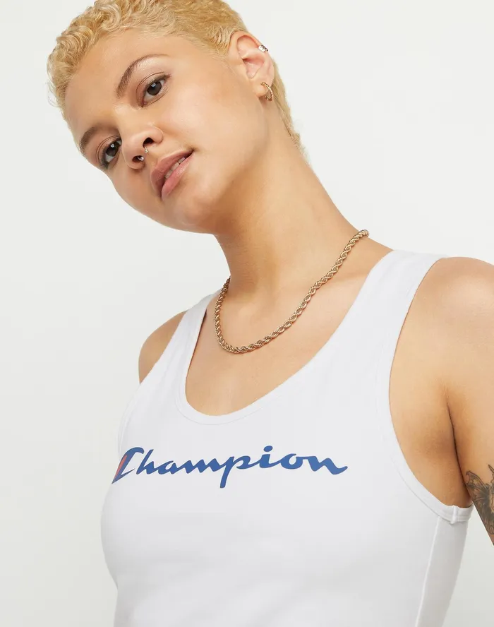 Authentic Crop Top Script Logo White Women Champion TShirts and Tops