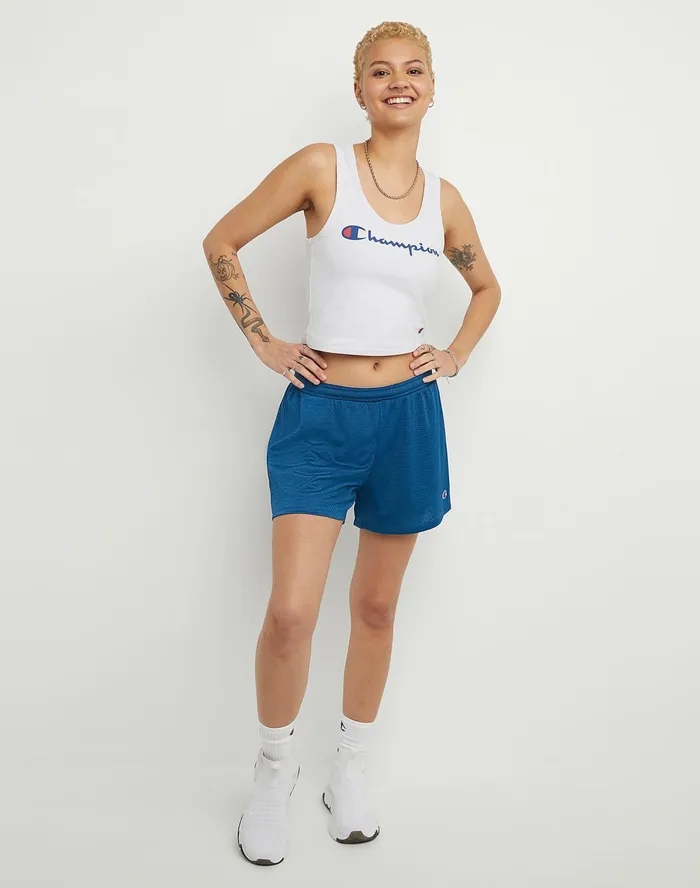 Authentic Crop Top Script Logo White Women Champion TShirts and Tops