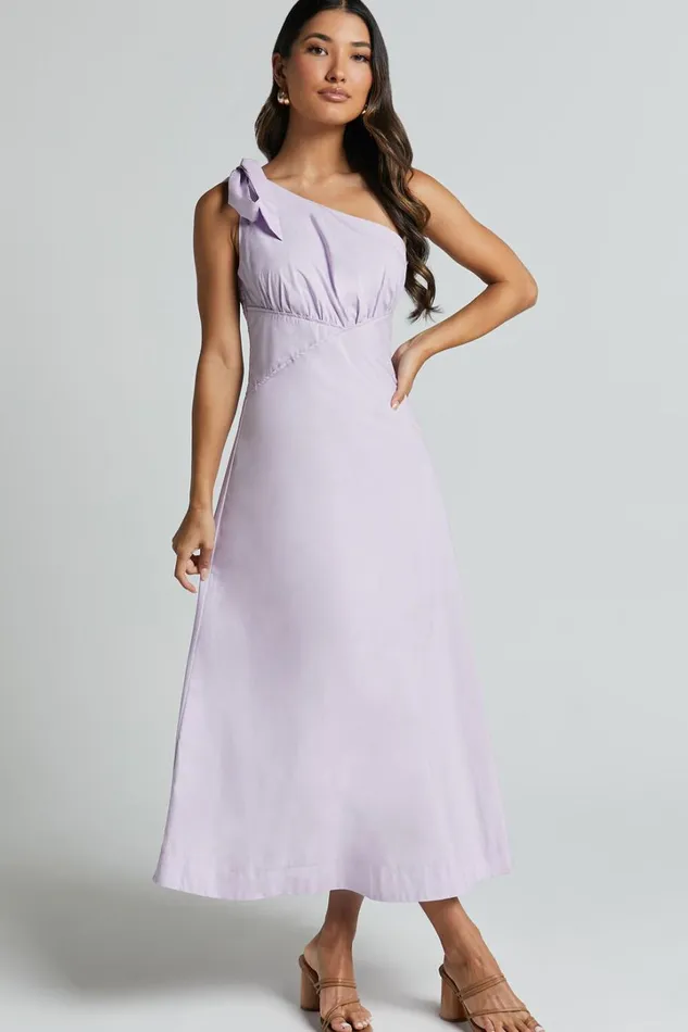 Ayah Midi Dress 8211 One Shoulder Bow Detail Midi Dress In Lilac Women Showpo Dresses