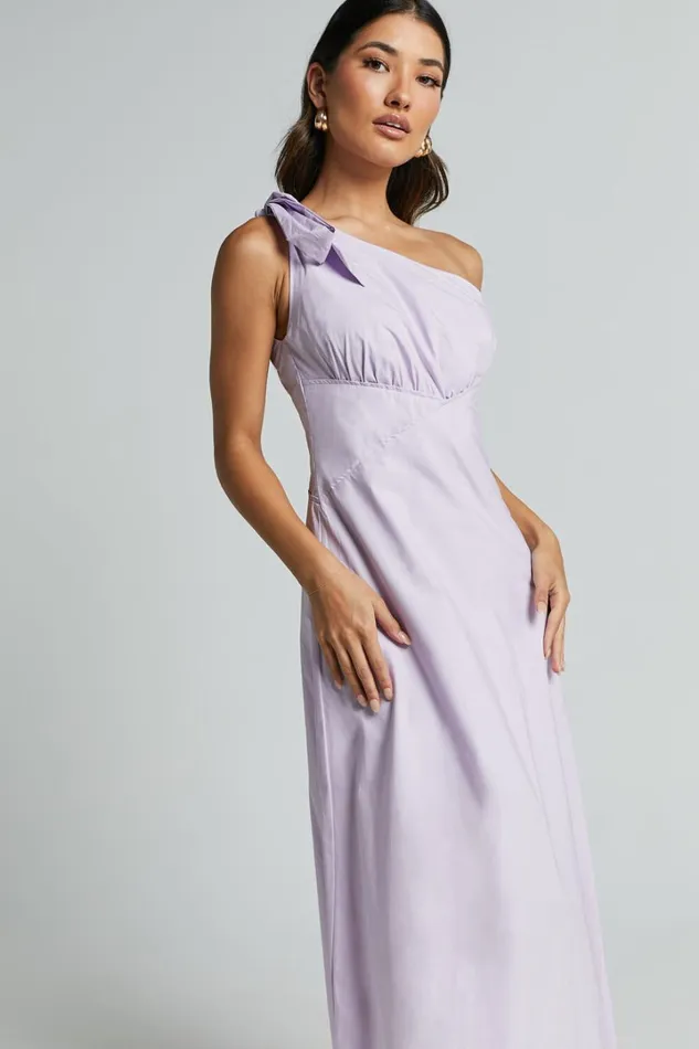 Ayah Midi Dress 8211 One Shoulder Bow Detail Midi Dress In Lilac Women Showpo Dresses