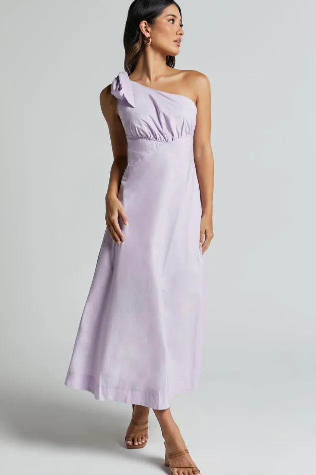 Ayah Midi Dress 8211 One Shoulder Bow Detail Midi Dress In Lilac Women Showpo Dresses