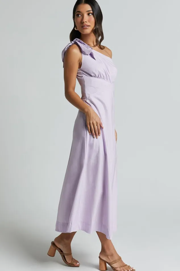 Ayah Midi Dress 8211 One Shoulder Bow Detail Midi Dress In Lilac Women Showpo Dresses