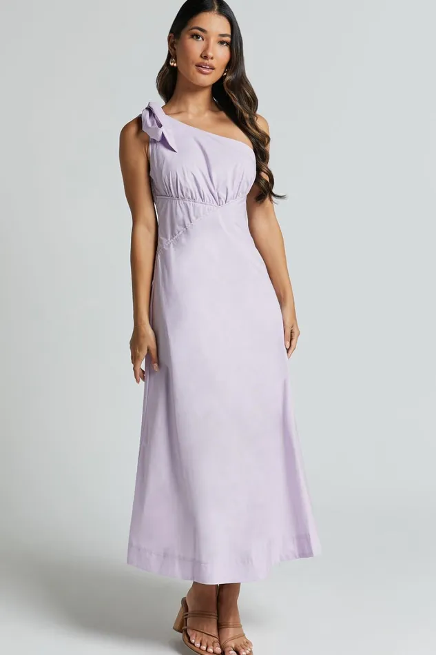 Ayah Midi Dress 8211 One Shoulder Bow Detail Midi Dress In Lilac Women Showpo Dresses