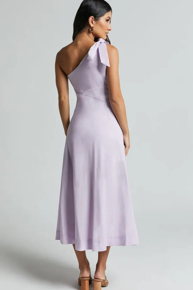 Ayah Midi Dress 8211 One Shoulder Bow Detail Midi Dress In Lilac Women Showpo Dresses