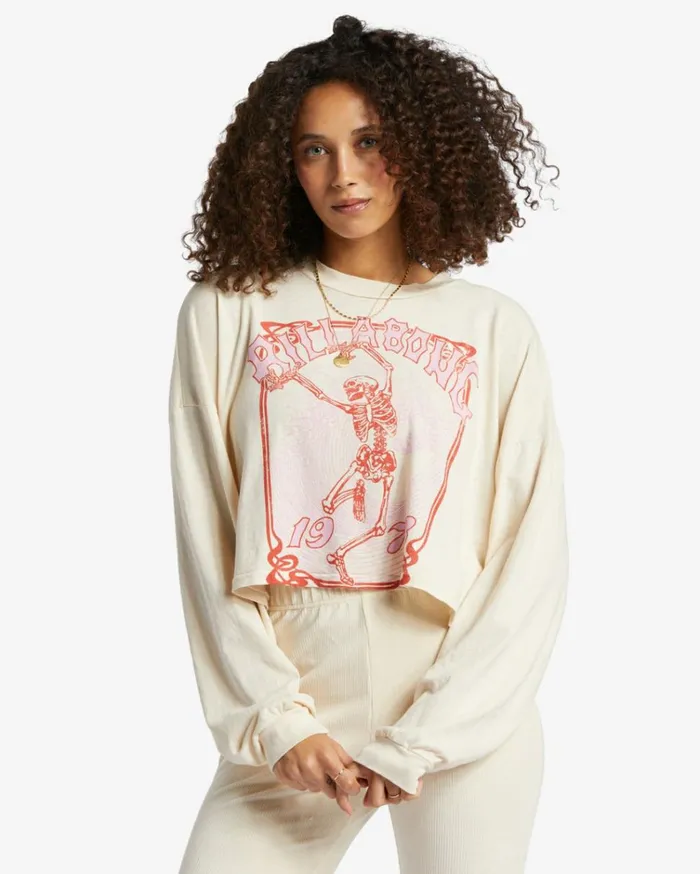 Beach Boyfriend Long Sleeve Crop Top White Cap Women Billabong Tops