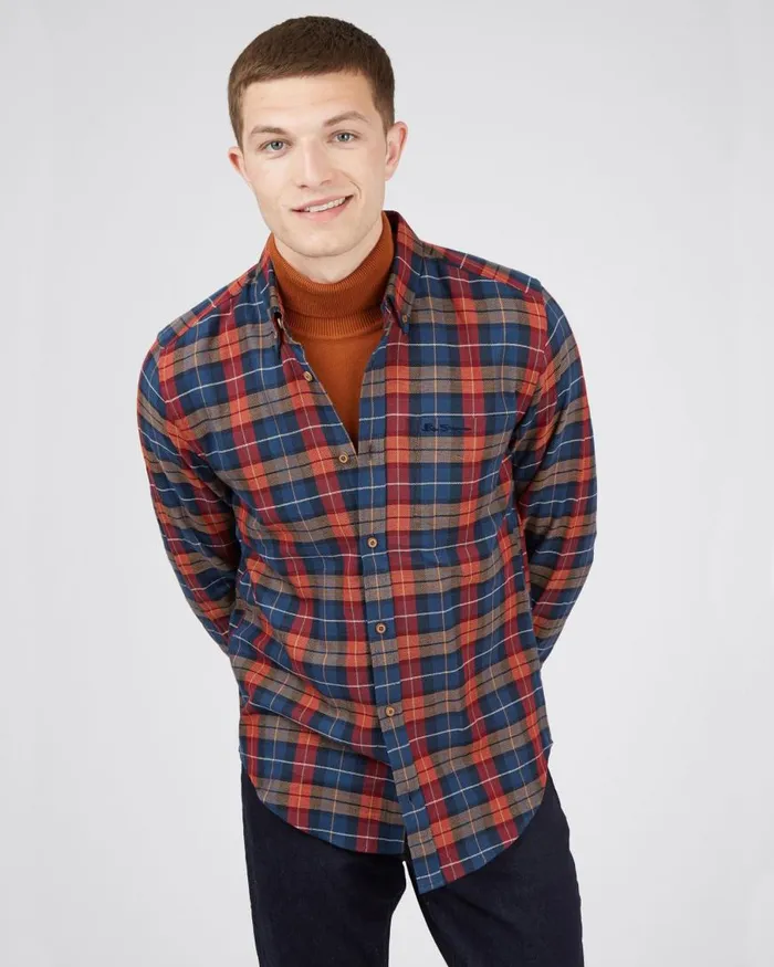 Ben Sherman Heritage Check Shirts Men LongSleeve Striped Check Shirt 8211 Camel
