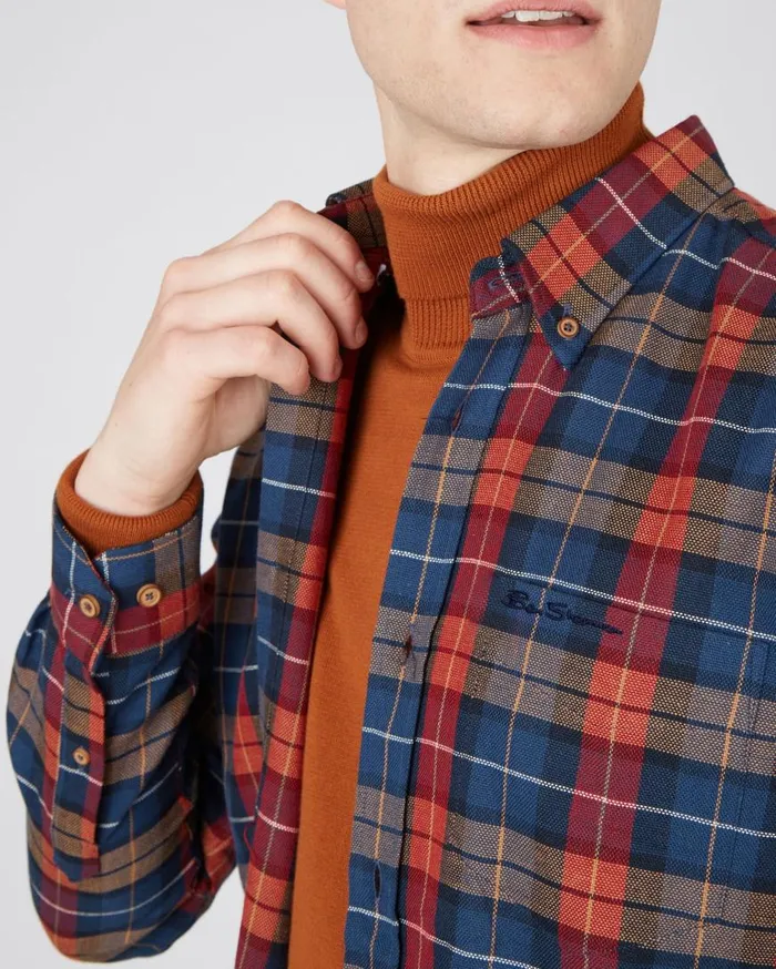Ben Sherman Heritage Check Shirts Men LongSleeve Striped Check Shirt 8211 Camel