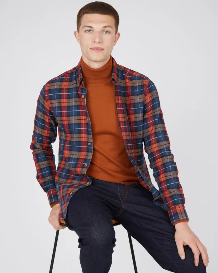 Ben Sherman Heritage Check Shirts Men LongSleeve Striped Check Shirt 8211 Camel