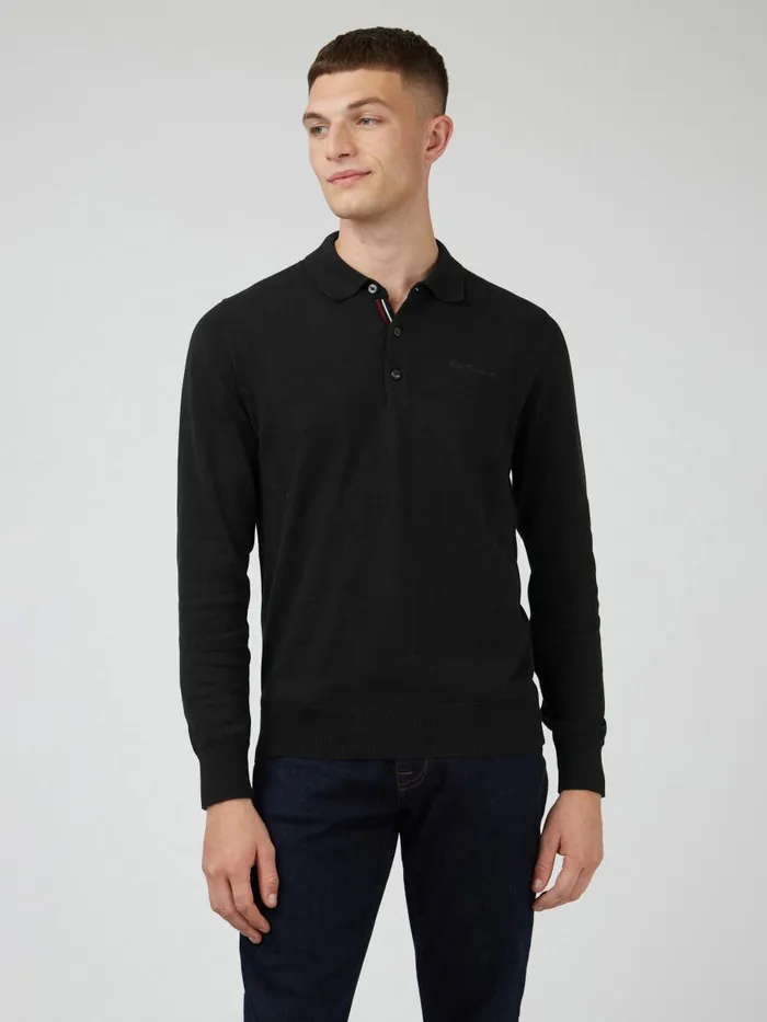 Ben Sherman Mod Knit Polos Men Signature LongSleeve Knit Polo 8211 Black