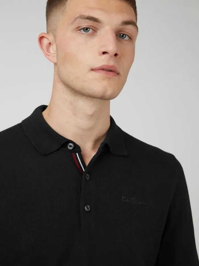 Ben Sherman Mod Knit Polos Men Signature LongSleeve Knit Polo 8211 Black
