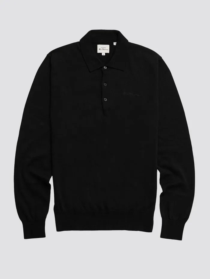 Ben Sherman Mod Knit Polos Men Signature LongSleeve Knit Polo 8211 Black