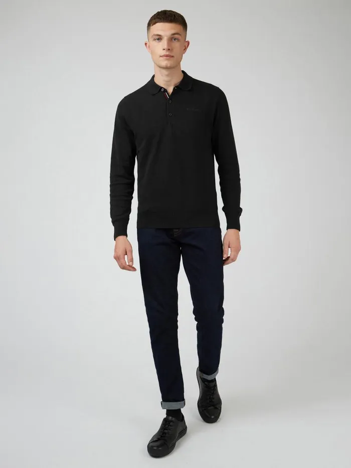 Ben Sherman Mod Knit Polos Men Signature LongSleeve Knit Polo 8211 Black