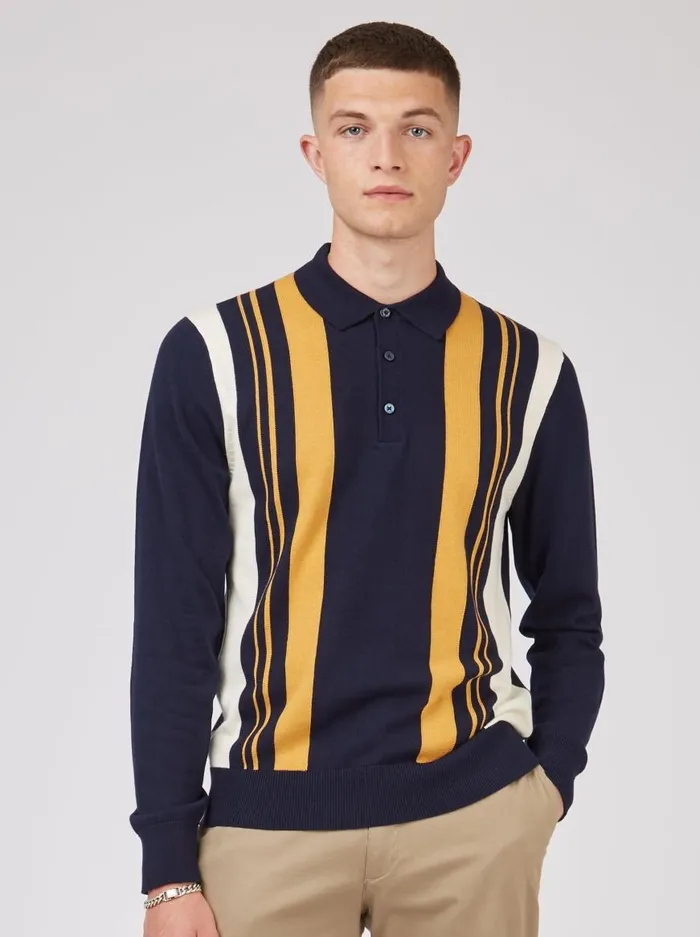 Ben Sherman Mod Knit Polos Men Signature Mod Knit Stripe Polo 8211 Marine Ben Sherman Mod Knit Polos Men Signature Mod Knit Stripe Polo 8211 Marine