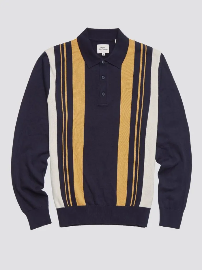 Ben Sherman Mod Knit Polos Men Signature Mod Knit Stripe Polo 8211 Marine Ben Sherman Mod Knit Polos Men Signature Mod Knit Stripe Polo 8211 Marine