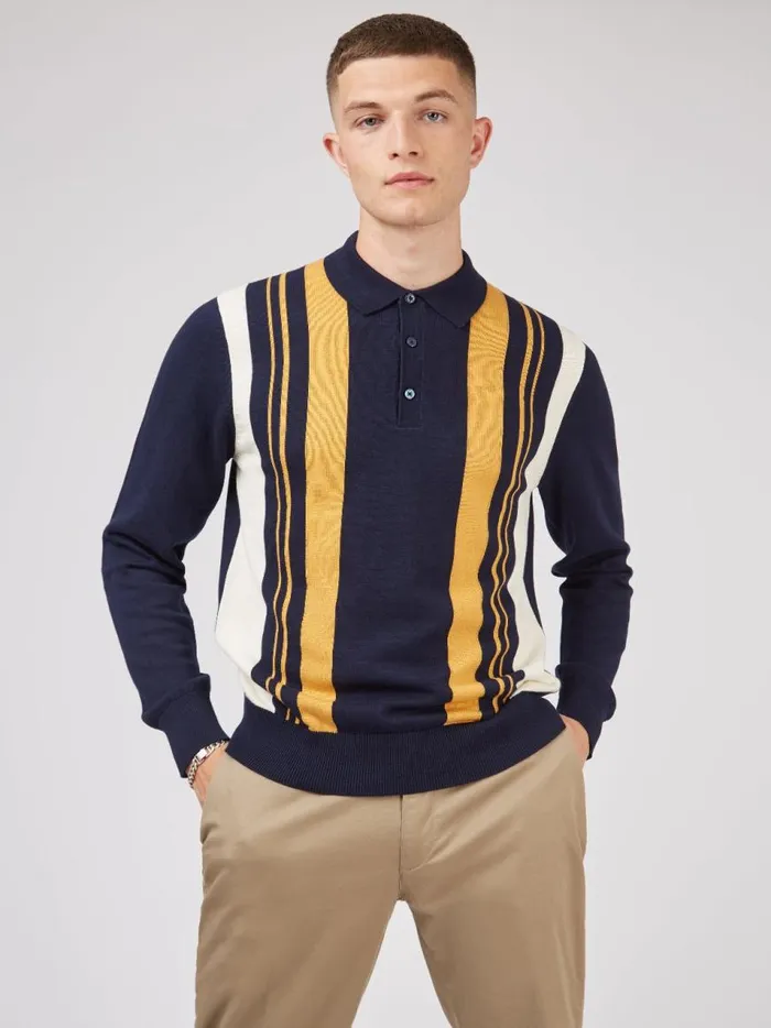 Ben Sherman Mod Knit Polos Men Signature Mod Knit Stripe Polo 8211 Marine Ben Sherman Mod Knit Polos Men Signature Mod Knit Stripe Polo 8211 Marine