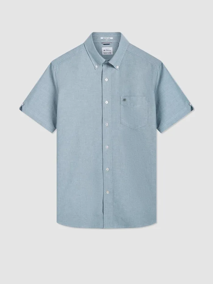 Ben Sherman Oxford Shirts Men Short Sleeve Brighton Oxford Organic Shirt 8211 Forest Green