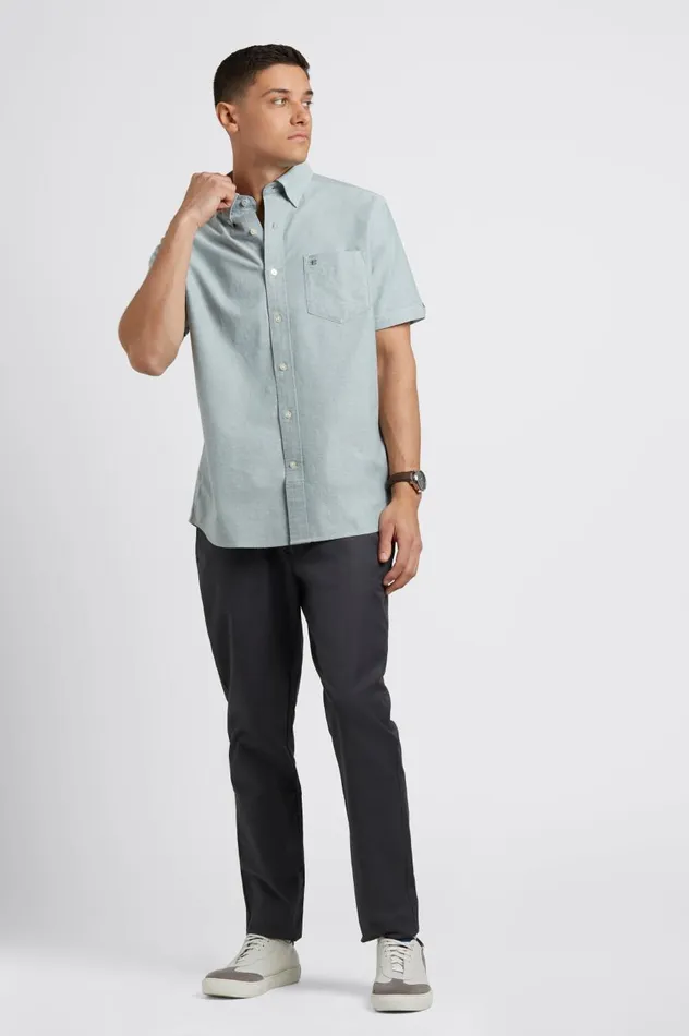 Ben Sherman Oxford Shirts Men Short Sleeve Brighton Oxford Organic Shirt 8211 Forest Green
