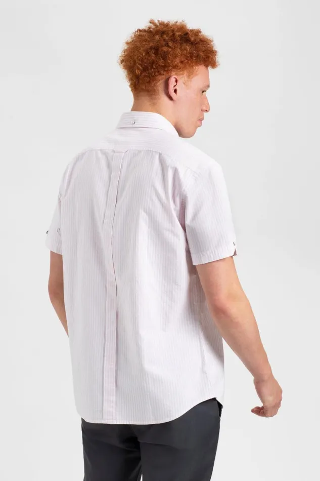 Ben Sherman Oxford Shirts Men Short Sleeve Brighton Oxford Organic Shirt 8211 Pink Bengal Stripe