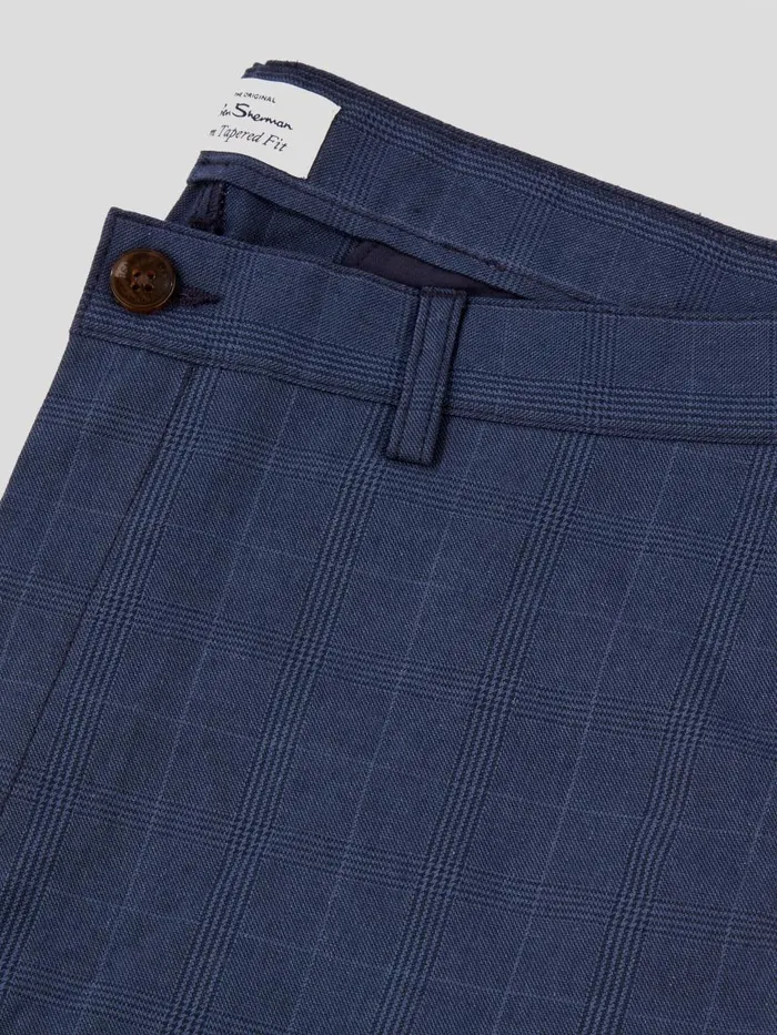 Ben Sherman Pants and Chinos Men Tonal CheckPrint SlimTaper Trouser 8211 Dark Blue