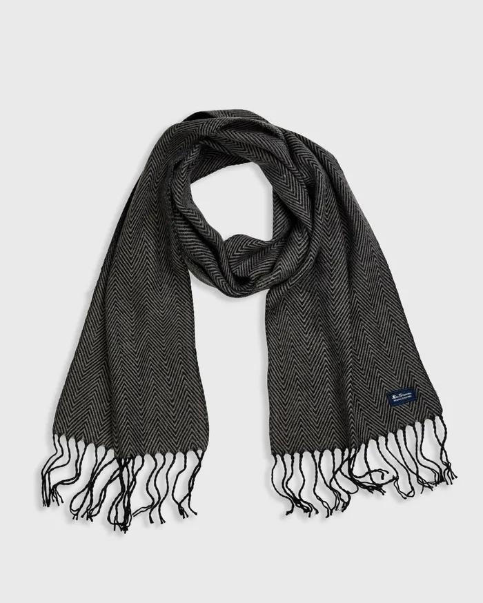 Ben Sherman Scarves and Cold Weather Men Herringbone Fringed Scarf