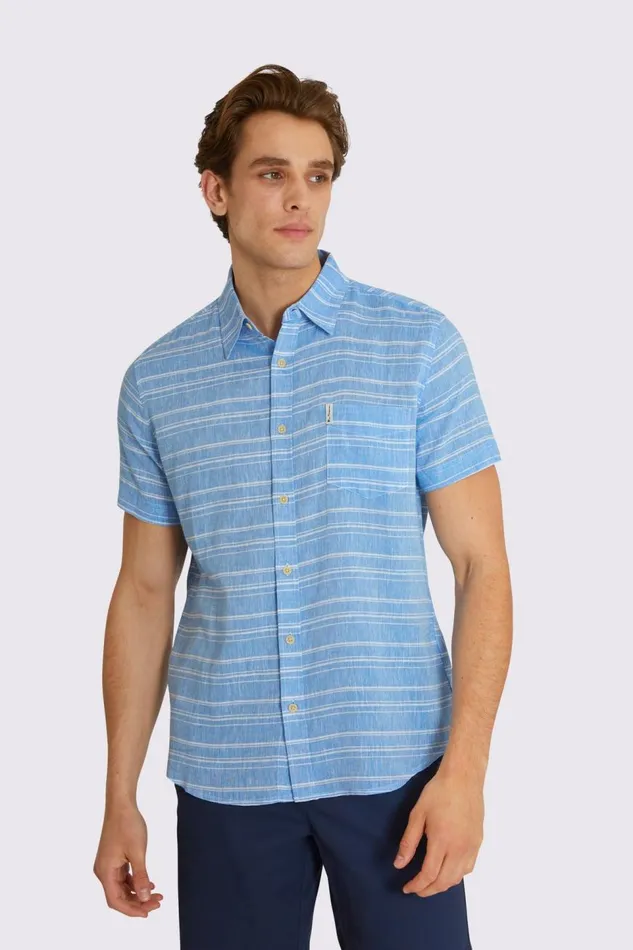 Ben Sherman Short Sleeve Shirts Men Linen Striped ShortSleeve Shirt